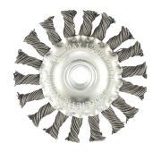 Плоская щетка для УШМ Matrix 74643 диаметром 100 мм, с крученой проволокой 0,8 мм и гайкой М14 испол