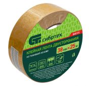 Лента клейкая двусторонняя, 38 мм х 25 м, на тканевой основе Сибртех