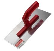 Гладилка из нержавеющей стали, 280 х 130 мм, зеркальная полировка, пластмассовая ручка, зуб 4 х 4 мм