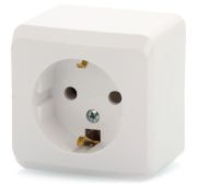 Розетка одинарная ЭТЮД Schneider Electric накладная со шторками с заземлением белая