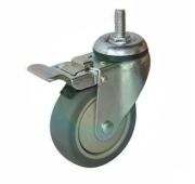 Колесо 720100DB аппаратное, серая резина, крепление-шпилька, поворотное, д. 100, с тормозом