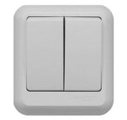 Выключатель двухклавишный ПРИМА Schneider Electric накладной с монтажной  пластиной белый