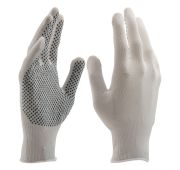 Перчатки Нейлон, ПВХ точка, 13 класс, белые, L Россия