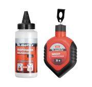Разметочный шнур Matrix 84855 в пластмассовом обрезиненном корпусе, в комплекте с красным порошком,