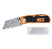 Нож, 19 мм, складной, пластиковая двухкомпонентная рукоятка, сменное трапециевидное лезвие, 5 лезвий