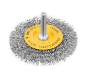 Щетка для дрели, 75 мм, Плоская, со шпилькой, нержавеющая витая проволока// Denzel