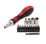 Отвертка реверсивная с набором бит и насадок торцевых, CrV, 1/4, 16 шт Matrix