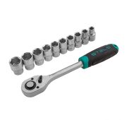 Набор торцевых головок, 1/2, головки 10-22 мм, с трещоточным ключом, CrV, 11 предметов Stels