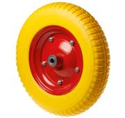 Колесо PU 2400 (16) пенополиуретановое д. 360, мет. обод, симм., шарикоп., ось 16 мм 3.50-8)